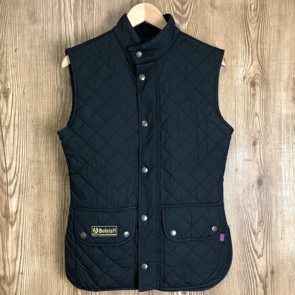 Belstaff Women’s Black Quilted Puffer Vest Fitted Utility Waistcoat Size 40